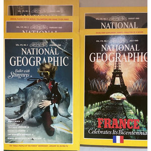 National Geographic 1989 Jan Feb March July August w Yellowstone & France Suppl.